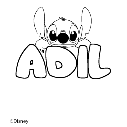 Coloriage pr&eacute;nom ADIL - d&eacute;cor Stitch
