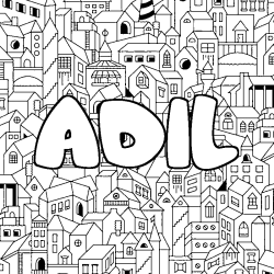 Coloriage prénom ADIL - décor Ville