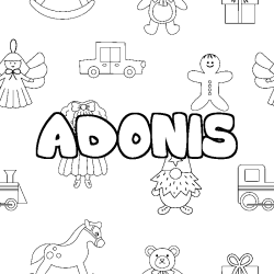 Coloriage prénom ADONIS - décor Jouets