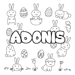 Coloriage prénom ADONIS - décor Paques