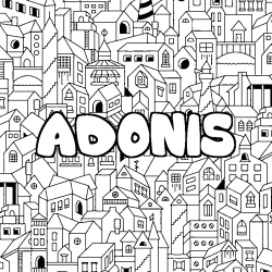 Coloriage prénom ADONIS - décor Ville
