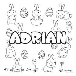 Coloriage pr&eacute;nom ADRIAN - d&eacute;cor Paques