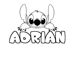 Coloriage prénom ADRIAN - décor Stitch