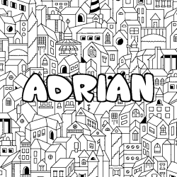 Coloriage prénom ADRIAN - décor Ville