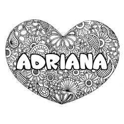 Coloriage prénom ADRIANA - décor Mandala coeur