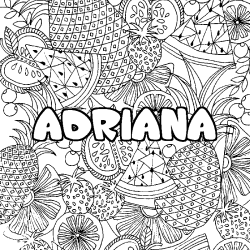 Coloriage pr&eacute;nom ADRIANA - d&eacute;cor Mandala fruits