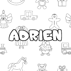 Coloriage pr&eacute;nom ADRIEN - d&eacute;cor Jouets