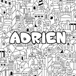 Coloriage pr&eacute;nom ADRIEN - d&eacute;cor Ville