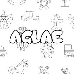 Coloriage pr&eacute;nom AGLAE - d&eacute;cor Jouets