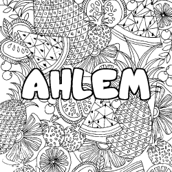 Coloriage pr&eacute;nom AHLEM - d&eacute;cor Mandala fruits