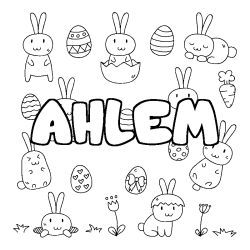 Coloriage pr&eacute;nom AHLEM - d&eacute;cor Paques