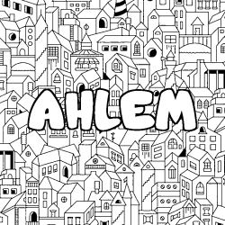 Coloriage pr&eacute;nom AHLEM - d&eacute;cor Ville