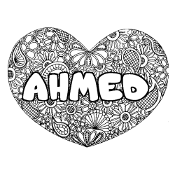 Coloriage prénom AHMED - décor Mandala coeur