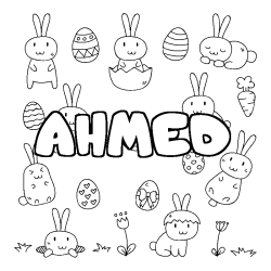 Coloriage prénom AHMED - décor Paques