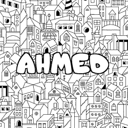 Coloriage prénom AHMED - décor Ville