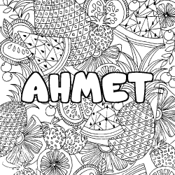 Coloriage pr&eacute;nom AHMET - d&eacute;cor Mandala fruits