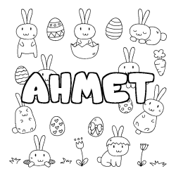 Coloriage prénom AHMET - décor Paques