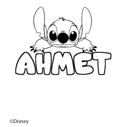 Coloriage pr&eacute;nom AHMET - d&eacute;cor Stitch