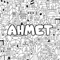 Coloriage prénom AHMET - décor Ville