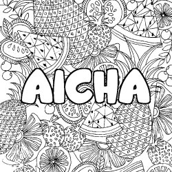 Coloriage prénom AICHA - décor Mandala fruits