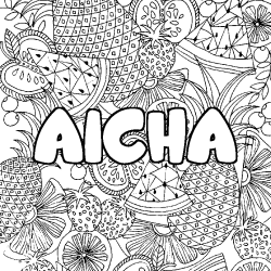 Coloriage pr&eacute;nom AICHA - d&eacute;cor Mandala fruits