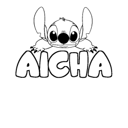 Coloriage prénom AICHA - décor Stitch
