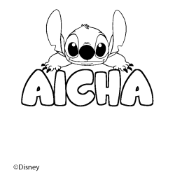 Coloriage pr&eacute;nom AICHA - d&eacute;cor Stitch