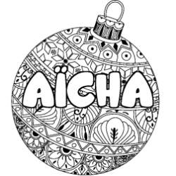 Coloriage pr&eacute;nom A&Iuml;CHA - d&eacute;cor Boule de No&euml;l