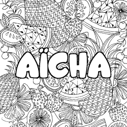 Coloriage pr&eacute;nom A&Iuml;CHA - d&eacute;cor Mandala fruits