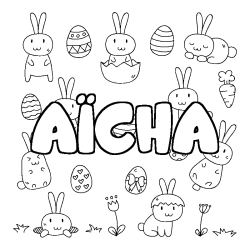 Coloriage pr&eacute;nom A&Iuml;CHA - d&eacute;cor Paques