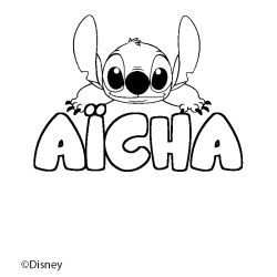 Coloriage pr&eacute;nom A&Iuml;CHA - d&eacute;cor Stitch