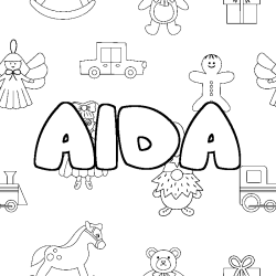 Coloriage prénom AIDA - décor Jouets