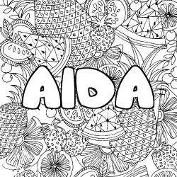 Coloriage prénom AIDA - décor Mandala fruits
