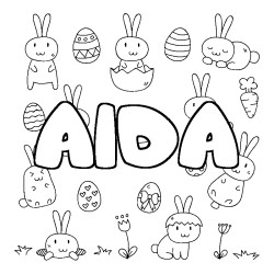 Coloriage prénom AIDA - décor Paques