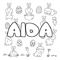 Coloriage pr&eacute;nom AIDA - d&eacute;cor Paques