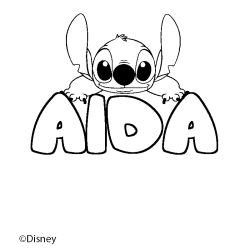Coloriage pr&eacute;nom AIDA - d&eacute;cor Stitch