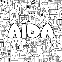 Coloriage prénom AIDA - décor Ville