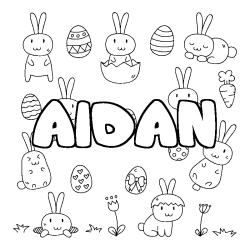 Coloriage prénom AIDAN - décor Paques