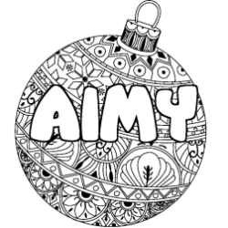 Coloriage pr&eacute;nom AIMY - d&eacute;cor Boule de No&euml;l