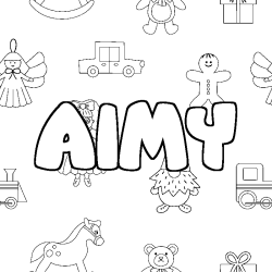 Coloriage pr&eacute;nom AIMY - d&eacute;cor Jouets