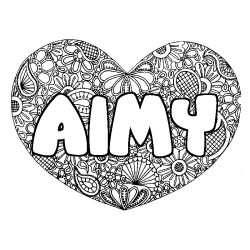 Coloriage pr&eacute;nom AIMY - d&eacute;cor Mandala coeur