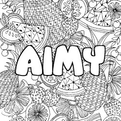 Coloriage pr&eacute;nom AIMY - d&eacute;cor Mandala fruits
