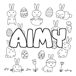 Coloriage pr&eacute;nom AIMY - d&eacute;cor Paques