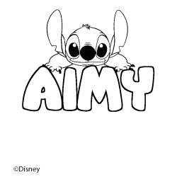 Coloriage pr&eacute;nom AIMY - d&eacute;cor Stitch