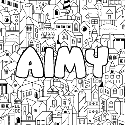 Coloriage prénom AIMY - décor Ville