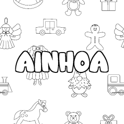 Coloriage prénom AINHOA - décor Jouets