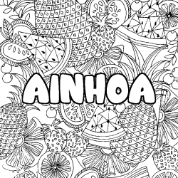 Coloriage prénom AINHOA - décor Mandala fruits