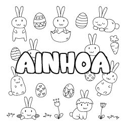 Coloriage pr&eacute;nom AINHOA - d&eacute;cor Paques