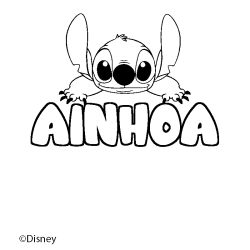 Coloriage pr&eacute;nom AINHOA - d&eacute;cor Stitch