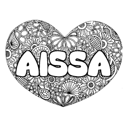 Coloriage pr&eacute;nom AISSA - d&eacute;cor Mandala coeur